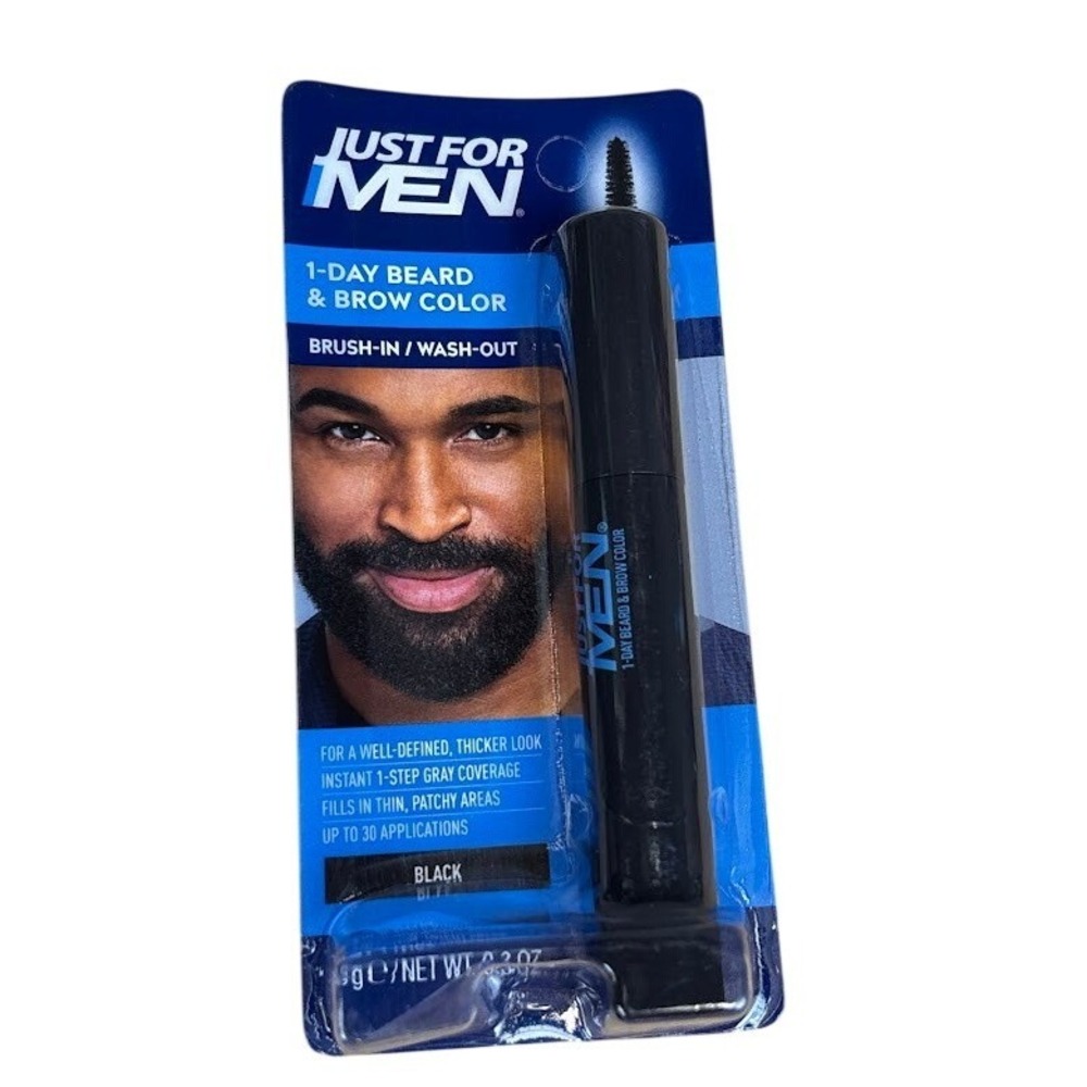Just For Men 1-Day Beard &‎ Brow Color Black Temporary Gray Coverage 0.3oz New